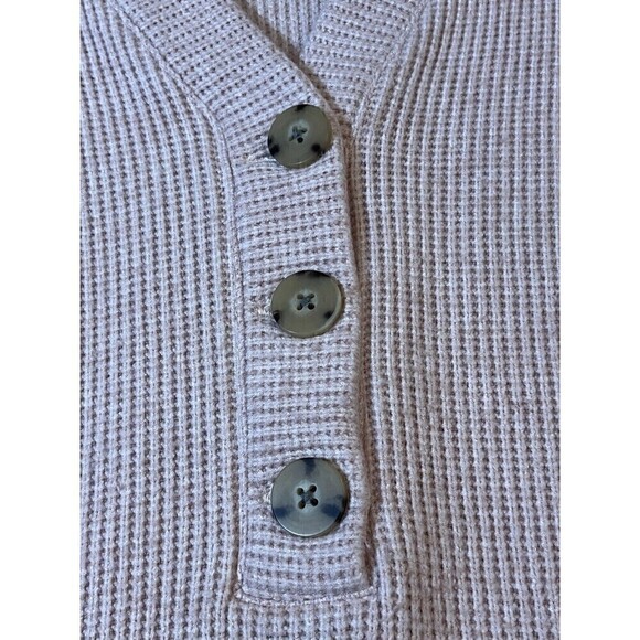 J Jill Sweater Pullover Henley V-Neck Long Sleeve Button Front Waffle Pink SZ S - Picture 11 of 12